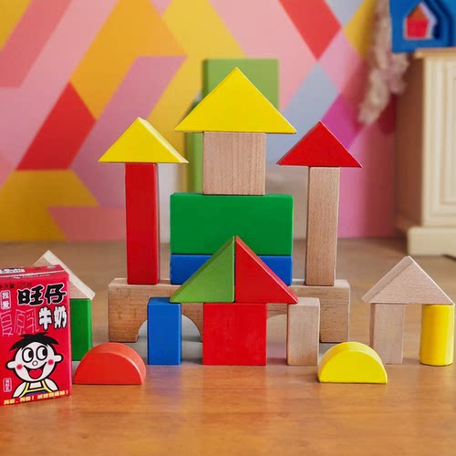 大颗粒原木几何积木益智早教