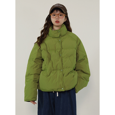 日系休闲常规立领牛油果绿羽绒服