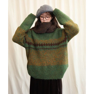 10.20日系复古风图纹圆领套头毛衣