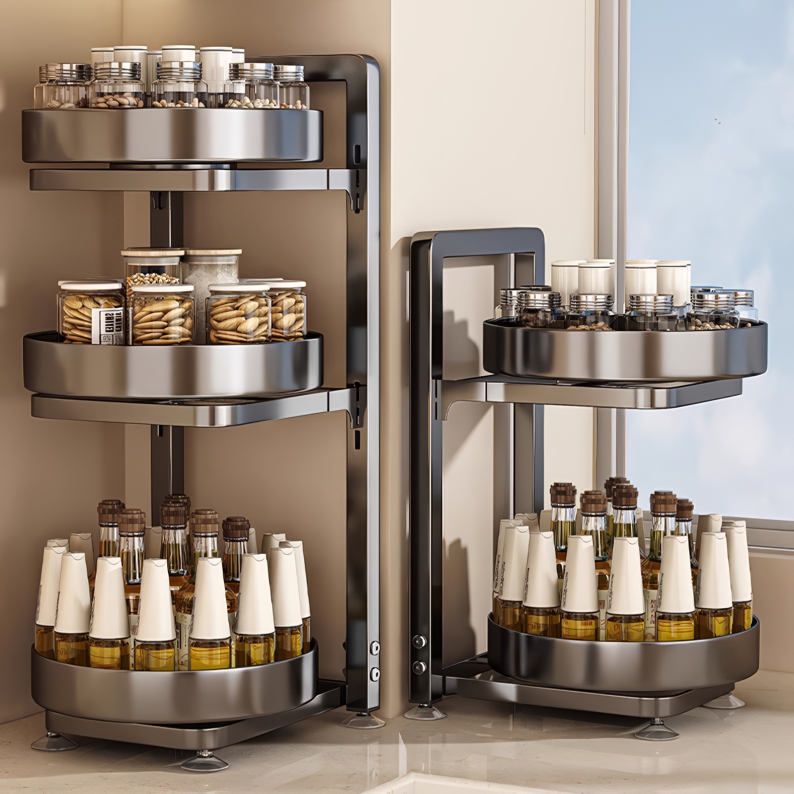 厨房旋转调料置物架桌台面分层多功能调味品收纳架油盐醋整理托盘