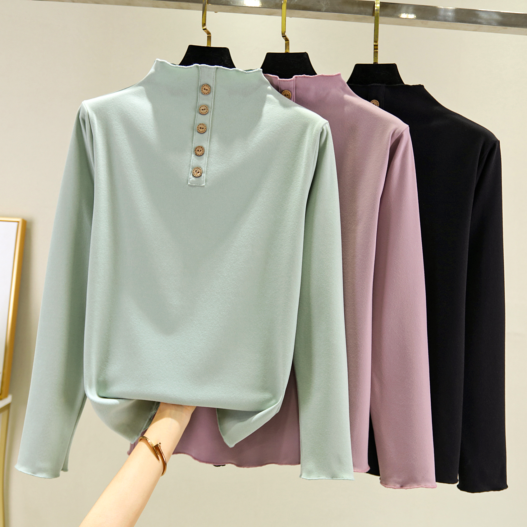 打底衫洋气内搭加绒加厚长袖T恤