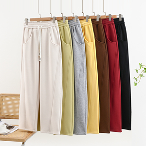 冬季新款加厚休闲裤女士纯色百搭阔腿裤简约大码抽绳长裤直筒裤