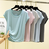 T恤女宽松大码 夏季 莫代尔圆领无袖 百搭背心休闲简约内搭条纹上衣