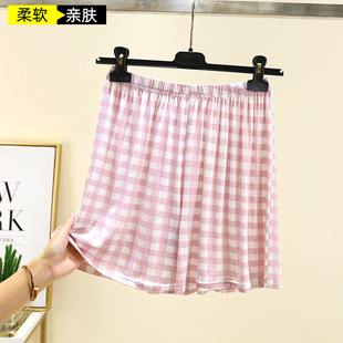 外穿阔腿裤 大码 睡裤 衩 宽松格子家居大裤 女夏季 莫代尔休闲短裤 薄款