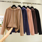 双面绒卫衣女秋冬宽松bf慵懒风韩版 加绒百搭长袖 t恤加厚连帽上衣