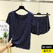 休闲大码 女夏季 印花家居服简约宽松两件套 睡衣套装 莫代尔飞边短袖