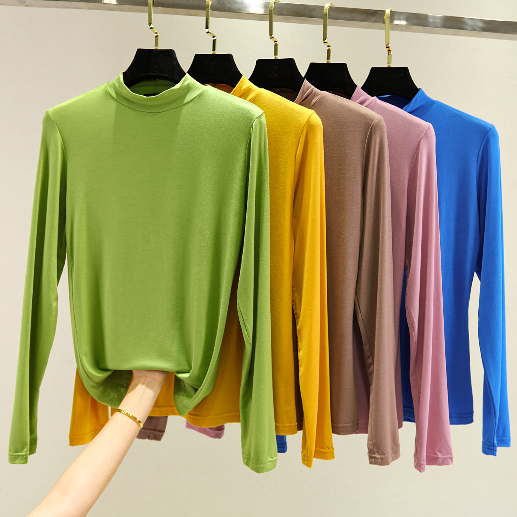 莫代尔半高领打底衫女春秋内搭大码长袖t恤秋冬中领修身显瘦上衣,女装/女士精品,T恤,淘宝优惠券,粉丝福利购,淘宝优惠卷