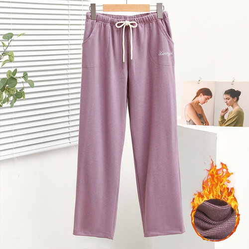 德绒高腰阔腿裤显瘦加绒长裤