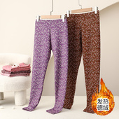 中老年妈妈内穿加厚秋裤 加绒自发热高腰打底裤 冬季 德绒碎花保暖裤