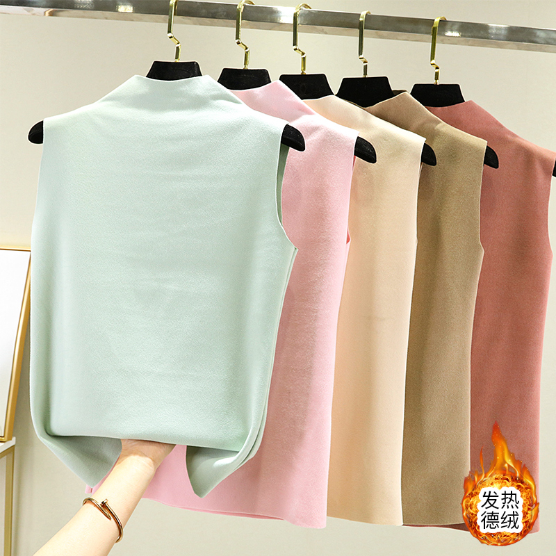 德绒半高领背心无袖保暖打底衫