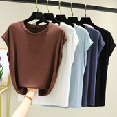 莫代尔短袖 t恤女宽松圆领无袖 上衣休闲薄款 2025夏季 显瘦棉打底衫