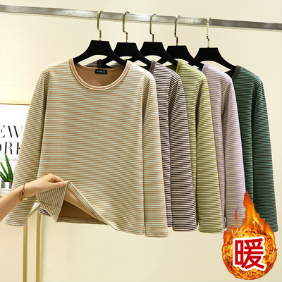 德绒保暖条纹上衣女冬季