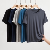 短袖 T恤夏季 百搭圆领上衣休闲薄款 莫代尔男士 外穿体恤纯色打底衫