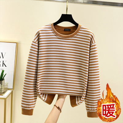 德绒宽松条纹睡衣上装女冬季