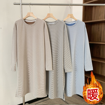 男的德绒条纹睡裙冬季