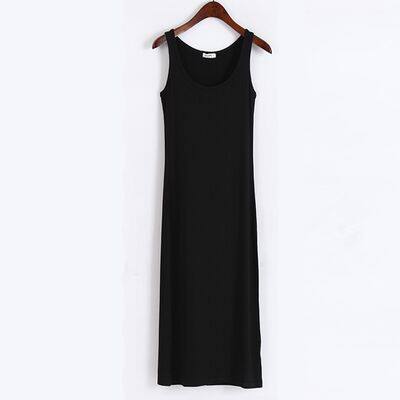 Váy Liền Modal Hè 2024 Váy Dài Chữ A Váy Ba Lỗ Cổ Tròn Cỡ Lớn Váy Hai Dây Váy Mặc Trong Xuân Thu Ôm Dáng