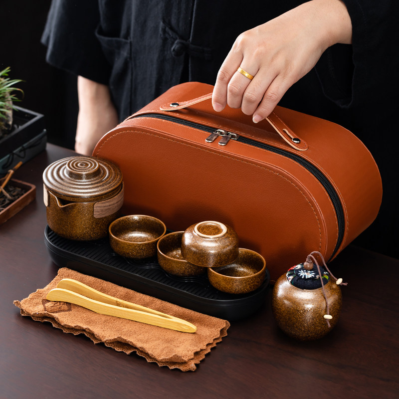旅行茶具迷你便携式快客杯户外露营一壶二杯陶瓷泡茶壶茶杯收纳包图片