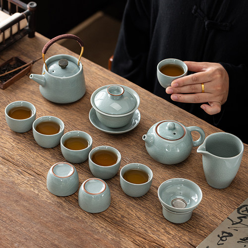 陶瓷功夫茶具哥窑开片冰裂纹茶杯盖碗提梁壶泡茶壶家用办公室定制