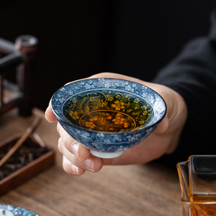 青花瓷茶杯斗笠杯陶瓷功夫小茶杯主人杯茶具茶盏套装茶碗单杯手工