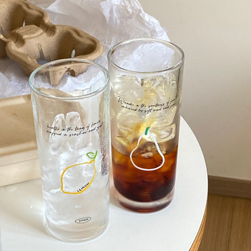 夏季水果派对 韩ins柠檬苹果加厚玻璃杯 大容量果汁杯耐高温420ml