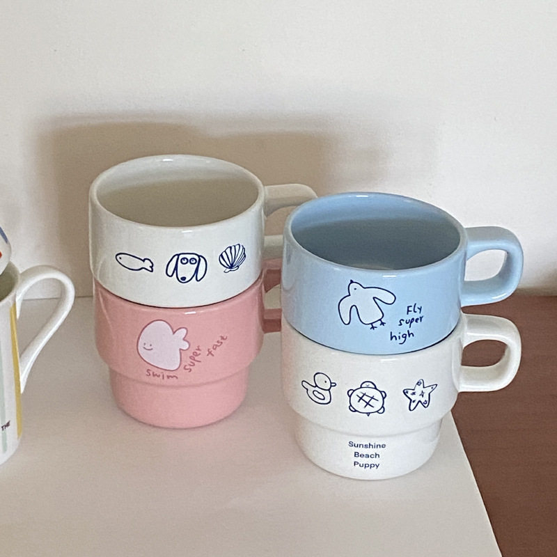 可爱小众卡通小飞鸟马克杯陶瓷杯 情侣杯礼物简约饮料杯咖啡杯图片