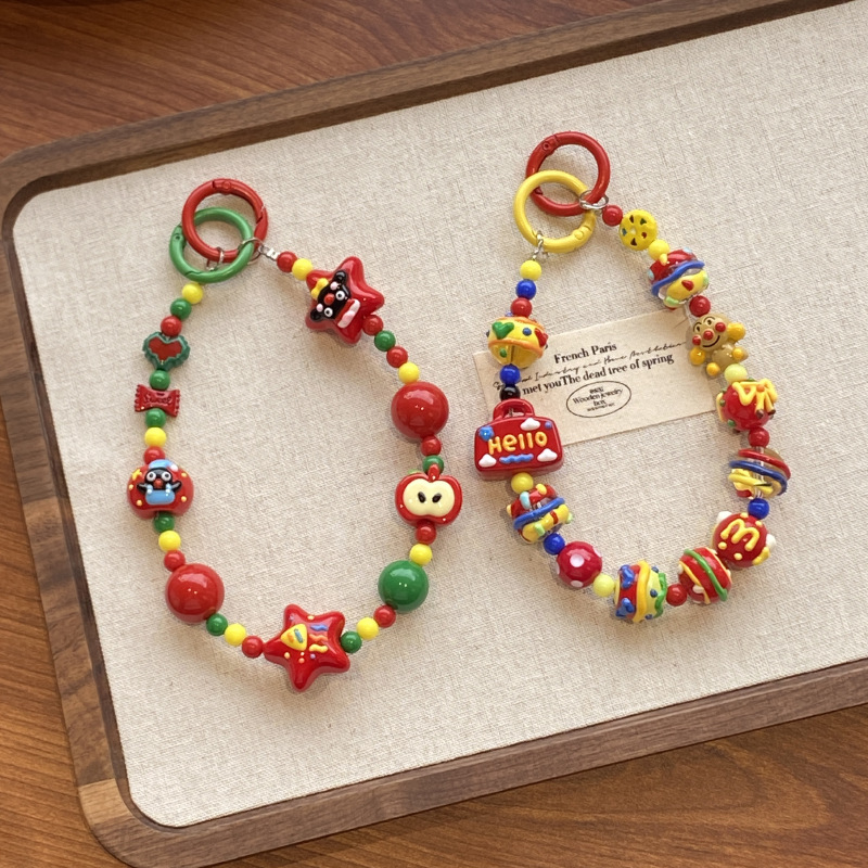 原创卡通超人手绘串珠手机链