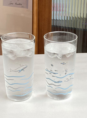 小众海洋生物鲸鱼玻璃杯大海涂鸦高硼硅耐高温果汁杯情侣水杯女生