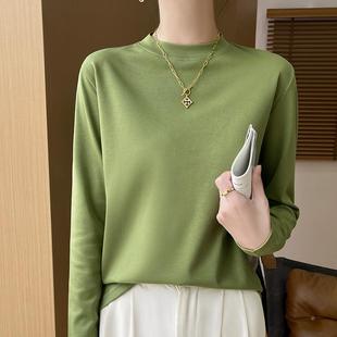 半高领卫衣打底衫 t恤女宽松大码 上衣 100%纯棉长袖 2025春夏秋新款