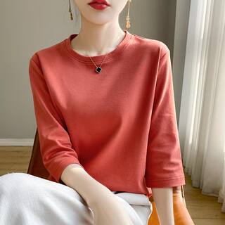 2026春夏新款纯棉七分袖圆领T恤女宽松百搭打底衫柔软半袖上衣薄