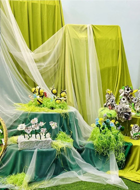 春天绿色纱幔布艺装饰幼儿园环创布置背景墙吊顶摄影手工DIY材料