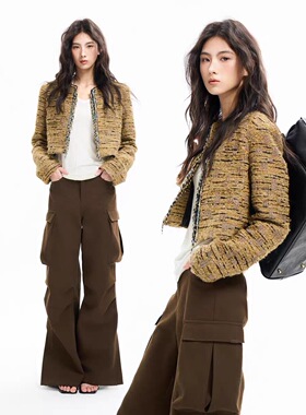 【Oneweekoff】小香风外套女短款高级感气质粗花呢上衣