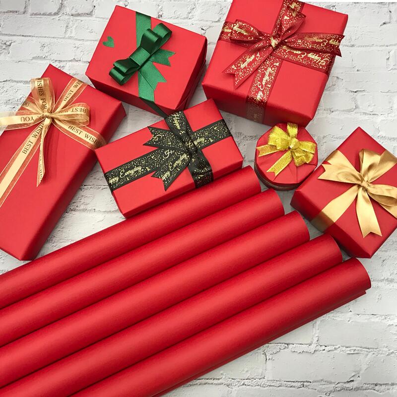生日礼品包装纸120克珠光纸全开加厚礼物纸彩纸双面红色纸配丝带