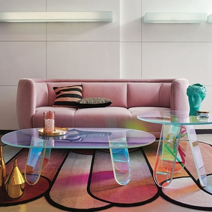 意大利GLAS ITALIA 彩色玻璃茶几圆桌咖啡桌边几客厅休闲桌