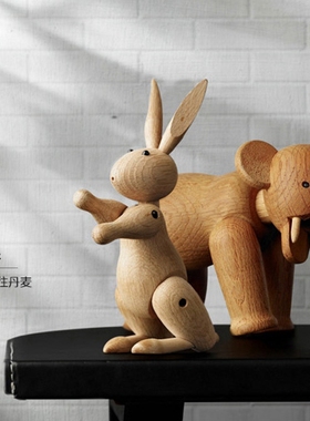 丹麦Rosendahl rabbit 动物木偶木质小兔子摆件创意原木色 39203