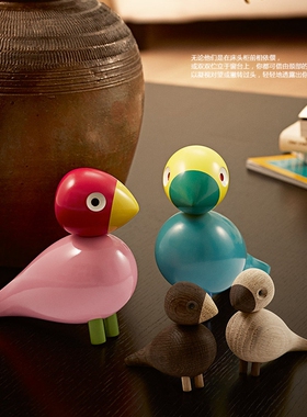 丹麦Rosendahl Kay 北欧现代彩绘百灵鸟木质摆件装饰品儿童节玩具