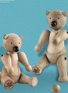 丹麦进口 rosendahl bear 动物木偶木质小熊摆件原木色 39251