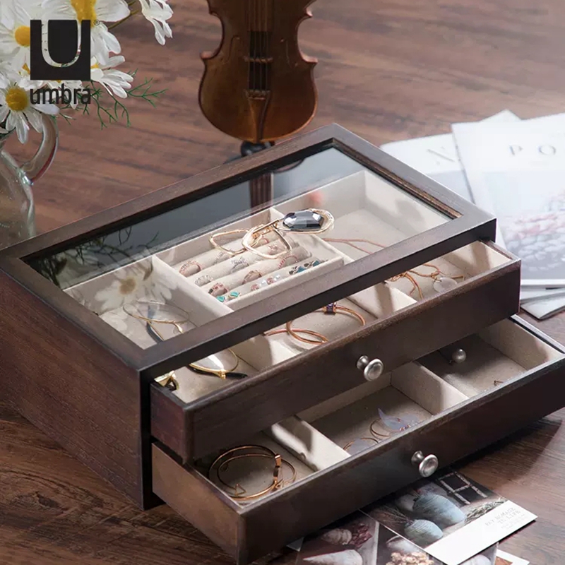 Umbra大容量实木双层抽屉首饰盒