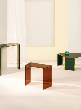 GLAS ITALIA BISEL 系列多层彩色玻璃咖啡桌客厅卧室茶几边几边桌