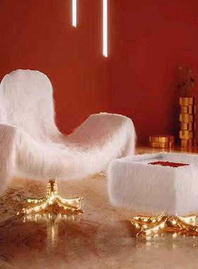 Driade COCKY羽毛奢华可折叠扶手休闲椅茶几沙发椅现代艺术摆件