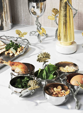 Michael Aram金色银杏系列轻奢不锈钢水果碗沙拉碗点心盘装饰碗