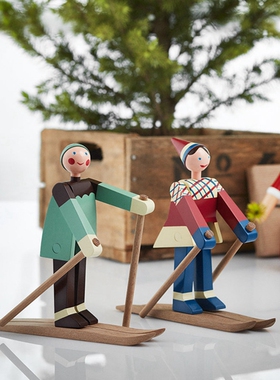 丹麦Rosendahl Kay Bojesen 木质纯手工滑雪男女木头北欧摆件玩偶