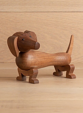 丹麦Rosendahl 纯手工木雕木偶动物小狗腊肠狗木制品装饰家居摆件