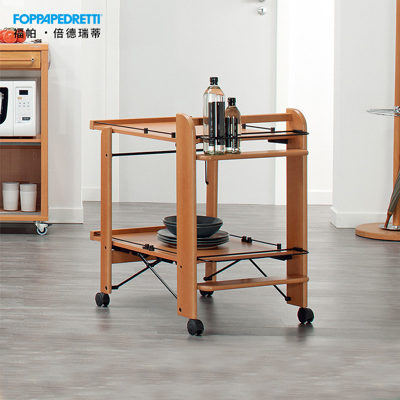 意大利进口FOPPAPEDRETTI 欧式木质双层可折叠移动餐车厨房手推车