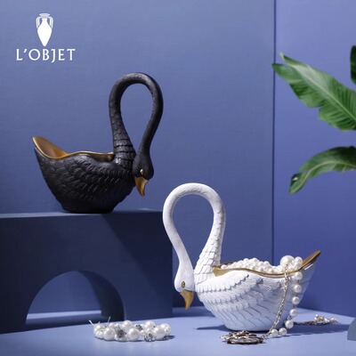 L'OBJET24K金点缀天鹅碗罐装饰罐