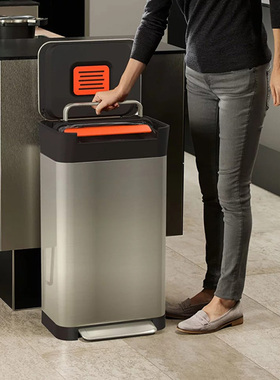 英国joseph Titan可压缩垃圾桶脚踏厨房家用不锈钢大号垃圾收纳箱