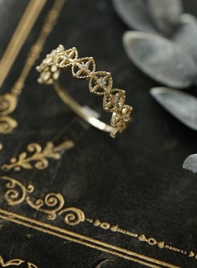 吉尔伽美什の诗。日系轻奢精美窗花agete 蕾丝镂空镀金开口戒指