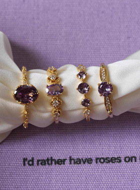 西洋中古风蓝色AAA火彩锆石戒指法式轻奢复古风食指戒女款指环女