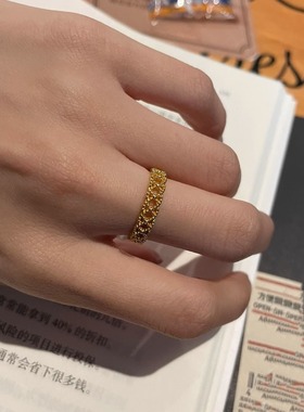 小红书同款金色镂空戒指时尚潮流小众设计素圈轻奢风百搭指环