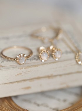 Der deckel月光奶盖超治愈奶油仿月光石精致轻奢项链百搭银针耳钉