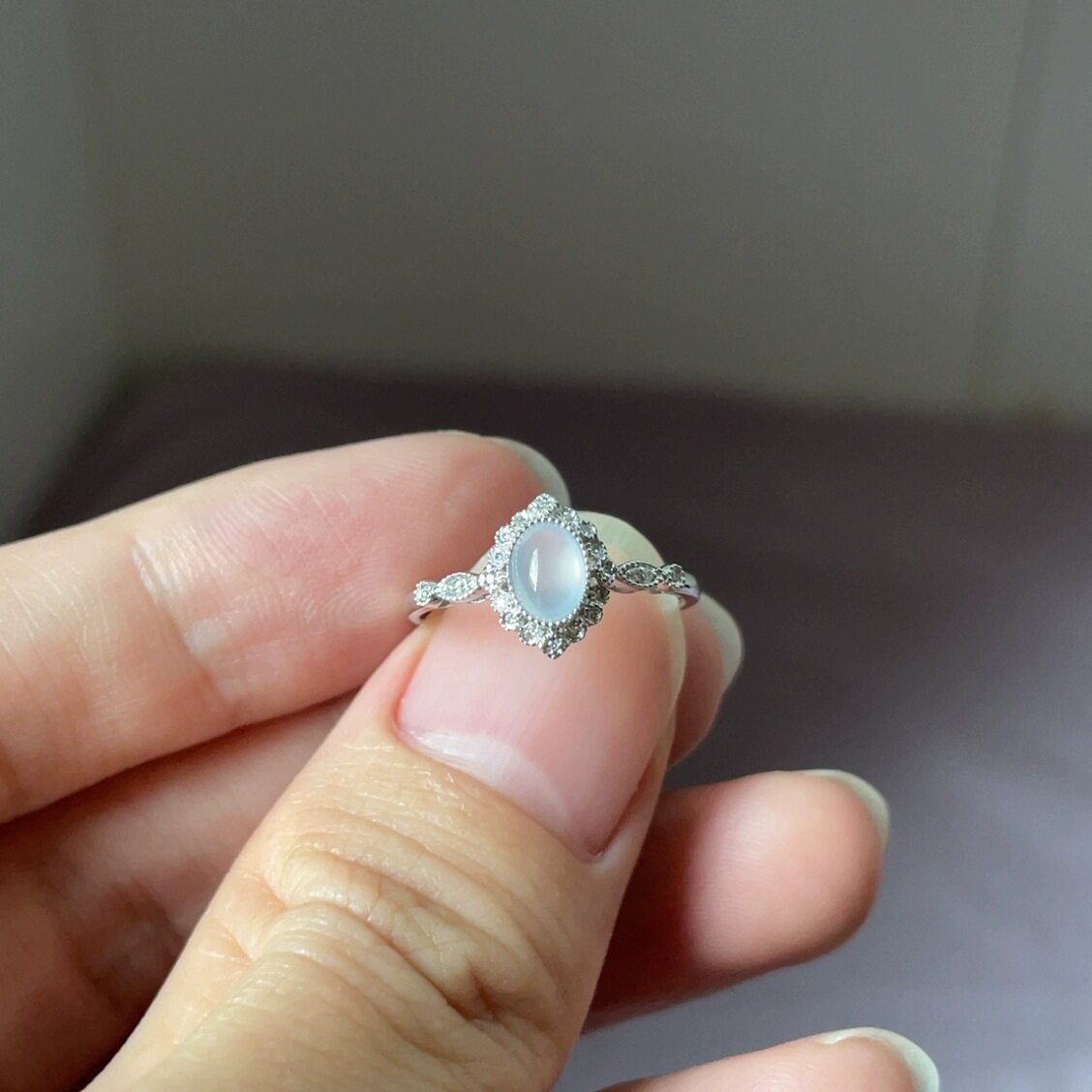 小红书同款金玉阁缅甸翡翠A货天然冰种紫罗兰蛋面简约戒指女